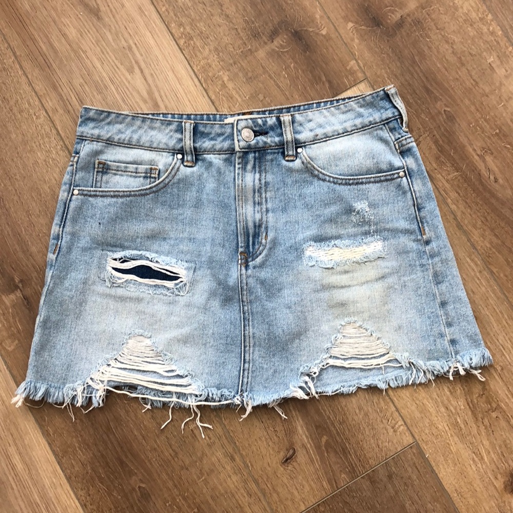 Distressed jean skirt
